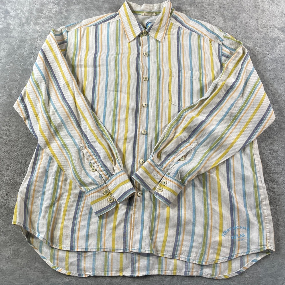 Tommy‎ Bahama Relax Linen Shirt Mens XL Colorful Striped Beach Resort Vacation